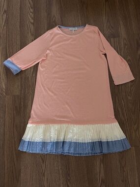 Hayden Los Angeles Peach T-Shirt Dress with Pleated Colorblock Hem